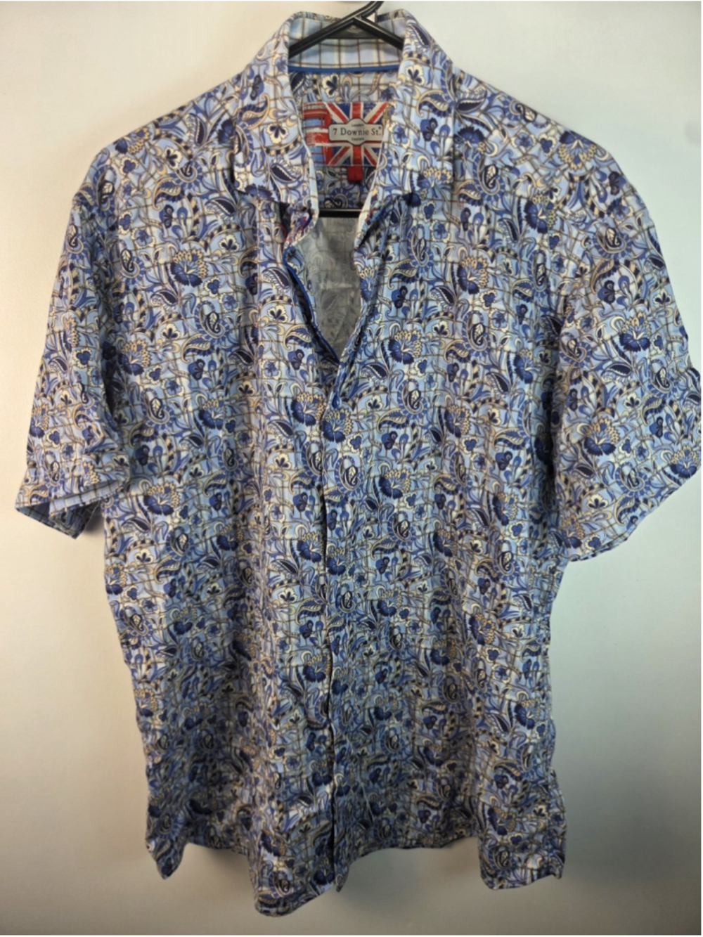 7 Downie St. Couture Men Casual Button Down Short Sleeves Shirt Size 5 Blue